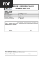 Btec HND in Business (Finance) : Assignment Cover Sheet