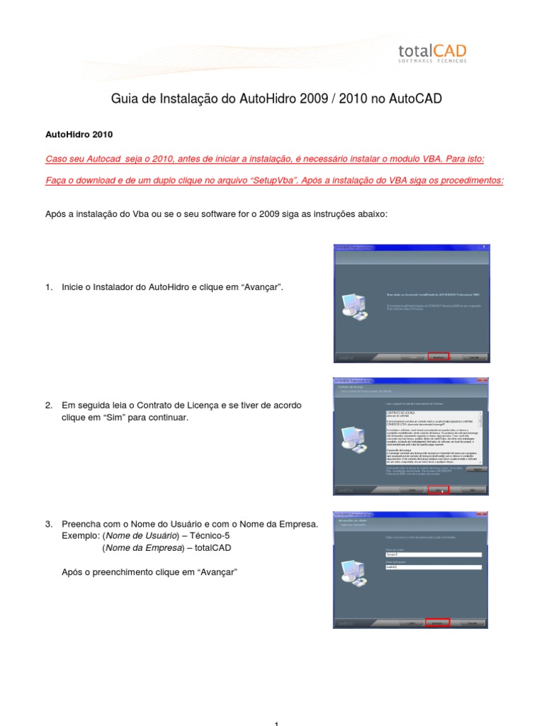 01.1AHTDS310810-00 Guia de Instalação AutoHidro 2009-2010 | PDF