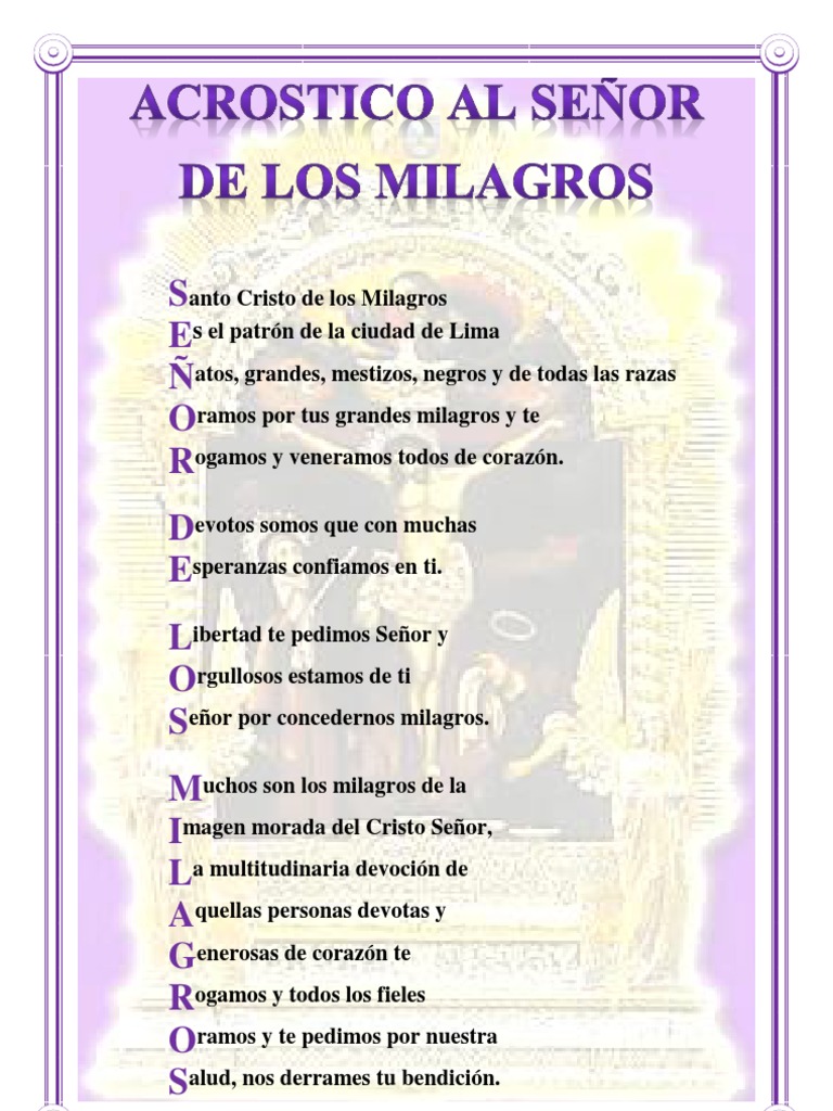 Acrostico Santo Cristo De Los Milagros