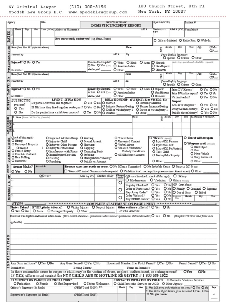 NY Domestic Incident Report Law Enforcement Crime & Justice