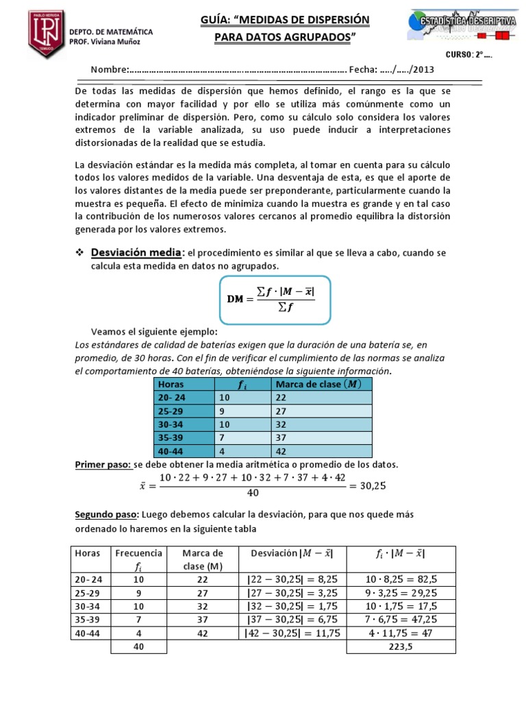 guía medidas de dispersión para datos agrupados