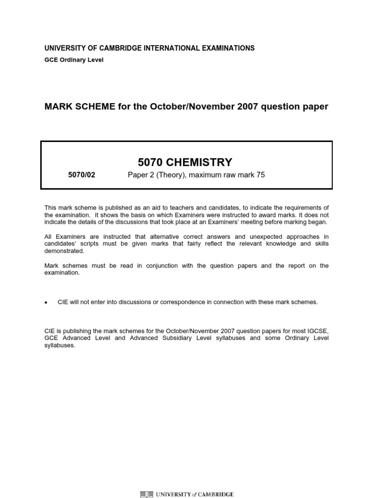 Chemistry Nov 07 Paper 2 Mark Scheme | PDF | Acid | Magnesium