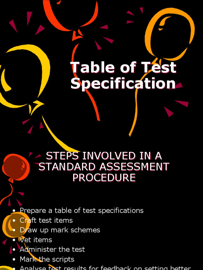 Creating a Table of Test Specifications | PDF | Specification ...