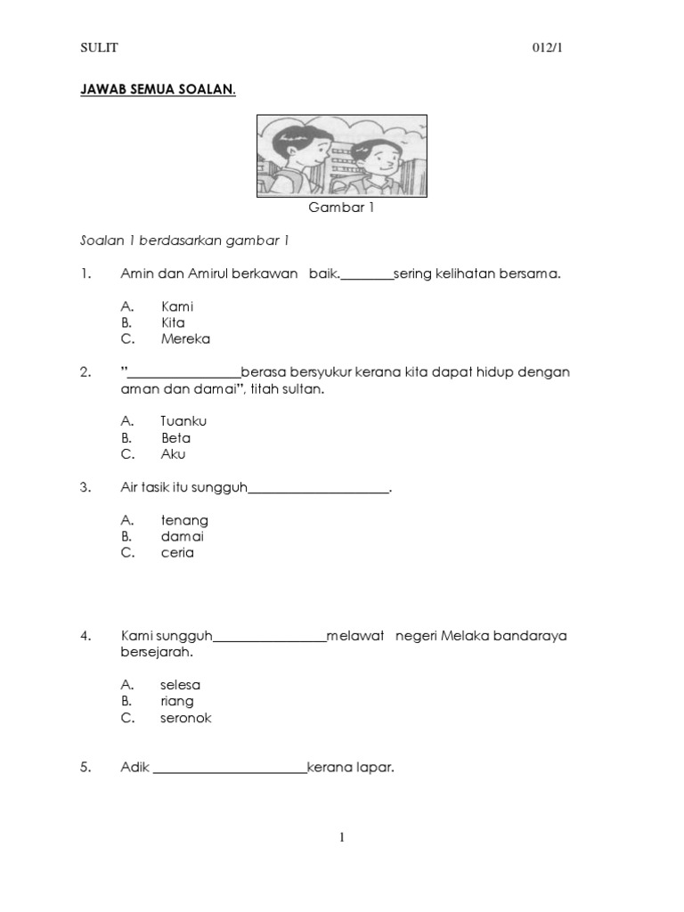 Soalan Percubaan Upsr 2019 Bahasa Melayu Pemahaman Negeri Kelantan