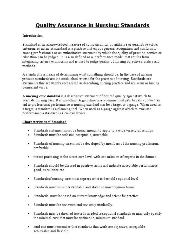 Quality Assurance in Nursing Normative Nursing
