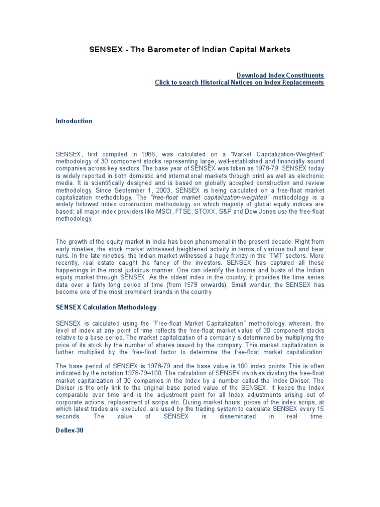 SENSEX The Barometer of Indian Capital Markets PDF Stock Market