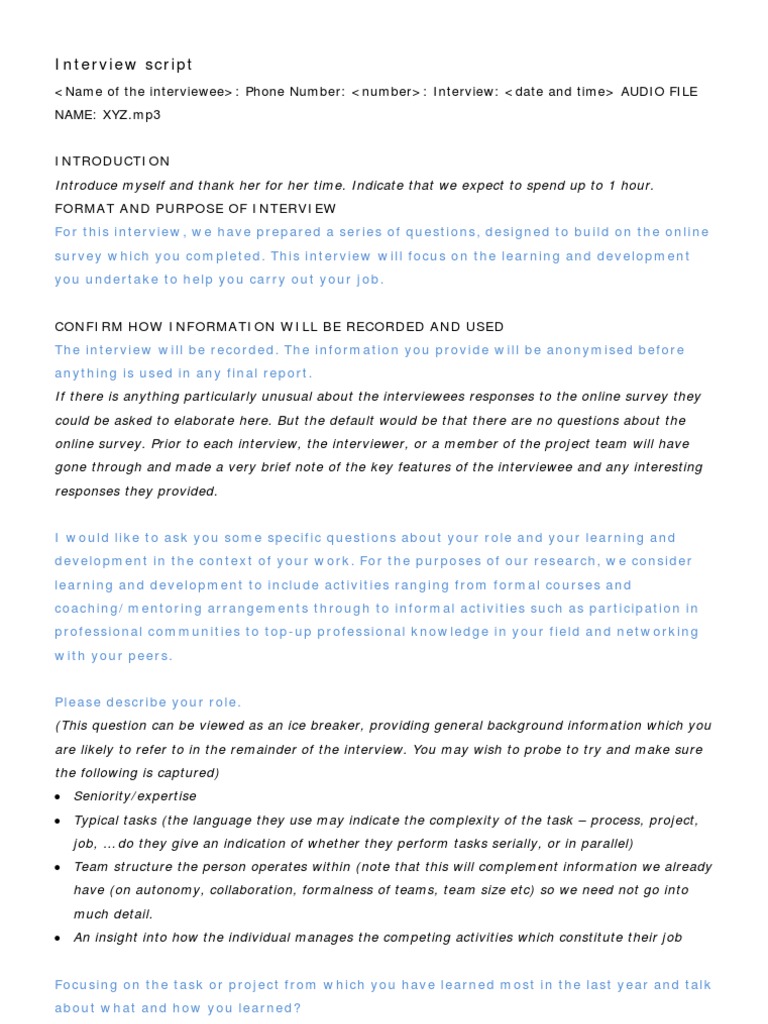 Interview Script | PDF | Interview | Learning