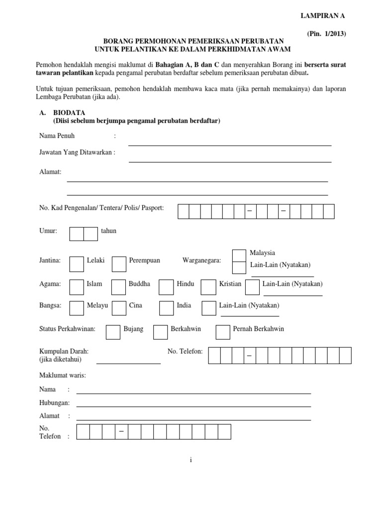 Borang Pemeriksaan Kesihatan Pdf