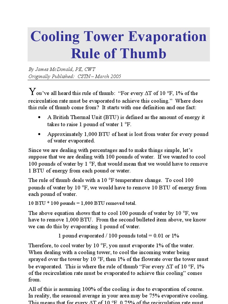 Cooling Tower Evaporation | PDF | British Thermal Unit | Water