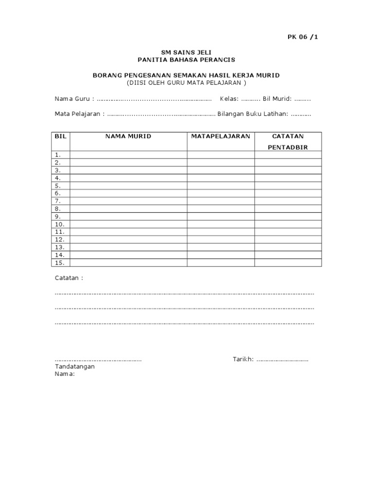 Microsoft Word  Borang PK 06 1 Borang Pengesanan Semakan Hasil Kerja Murid
