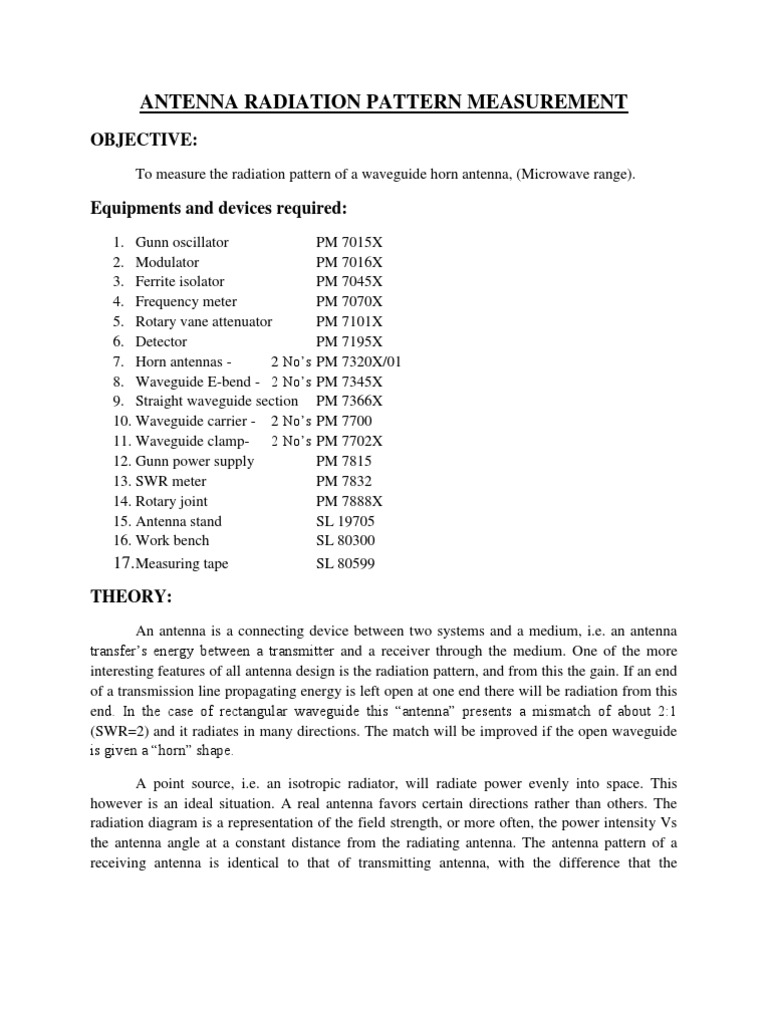 Antenna Radiation Pattern Measurement | PDF | Antenna (Radio) | Waveguide