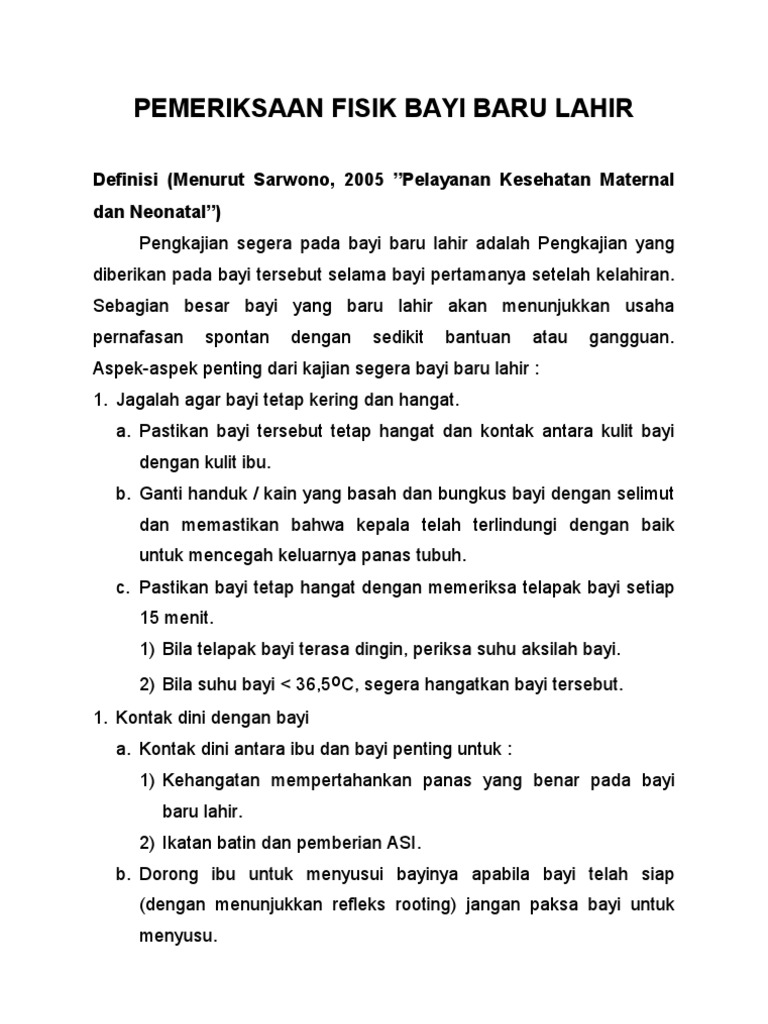 Pemeriksaan Fisik Bayi Baru Lahir Pdf