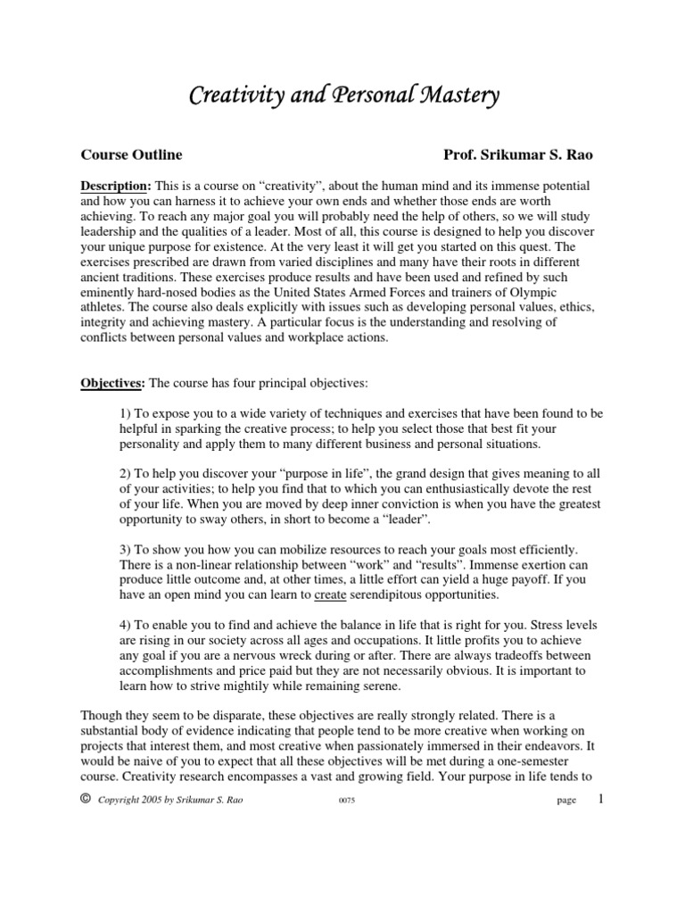 SRIKUMAR RAO Creativity and Personal Mastery | PDF | Self-Improvement