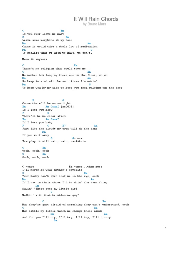 It will rain bruno mars chords pdf