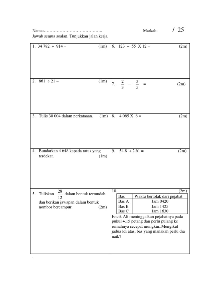 Latih tubi matematik upsr