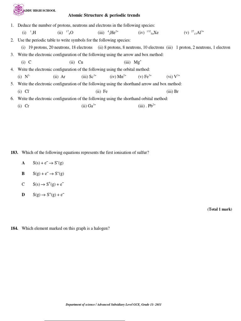 Atomic Structure and Periodic Trends Guide | PDF | Chemical Elements ...