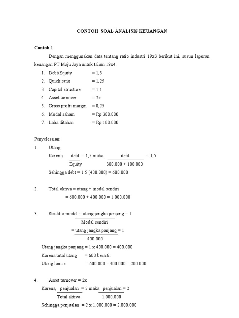 Contoh Soal Analisis Keuangan Doc