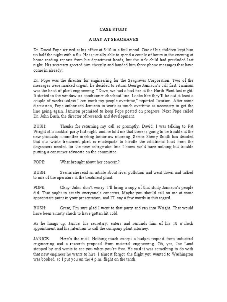 Case Study A Day at Seagraves PDF