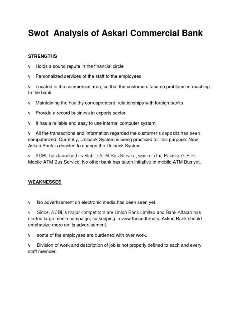 SWOT Analysis of Askari Bank | PDF | Banks | Competition