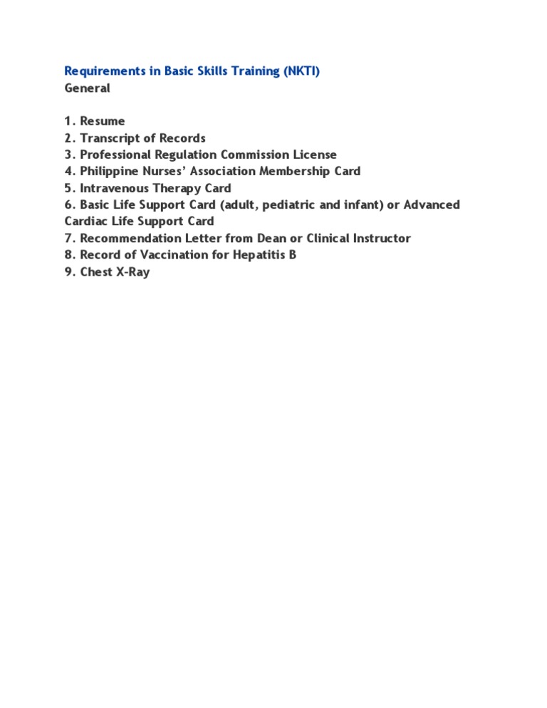 Requirements in Basic Skills Training | PDF | Self-Improvement | Wellness
