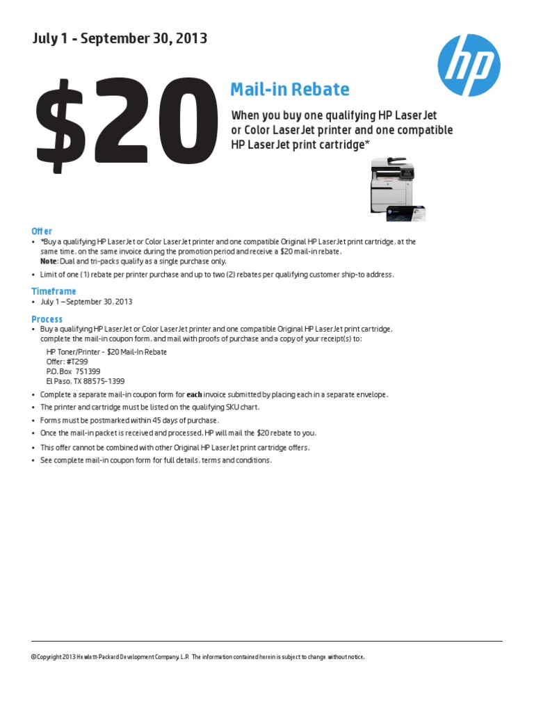  20 HP Rebate Solidia Inc Hewlett Packard Rebate Marketing 