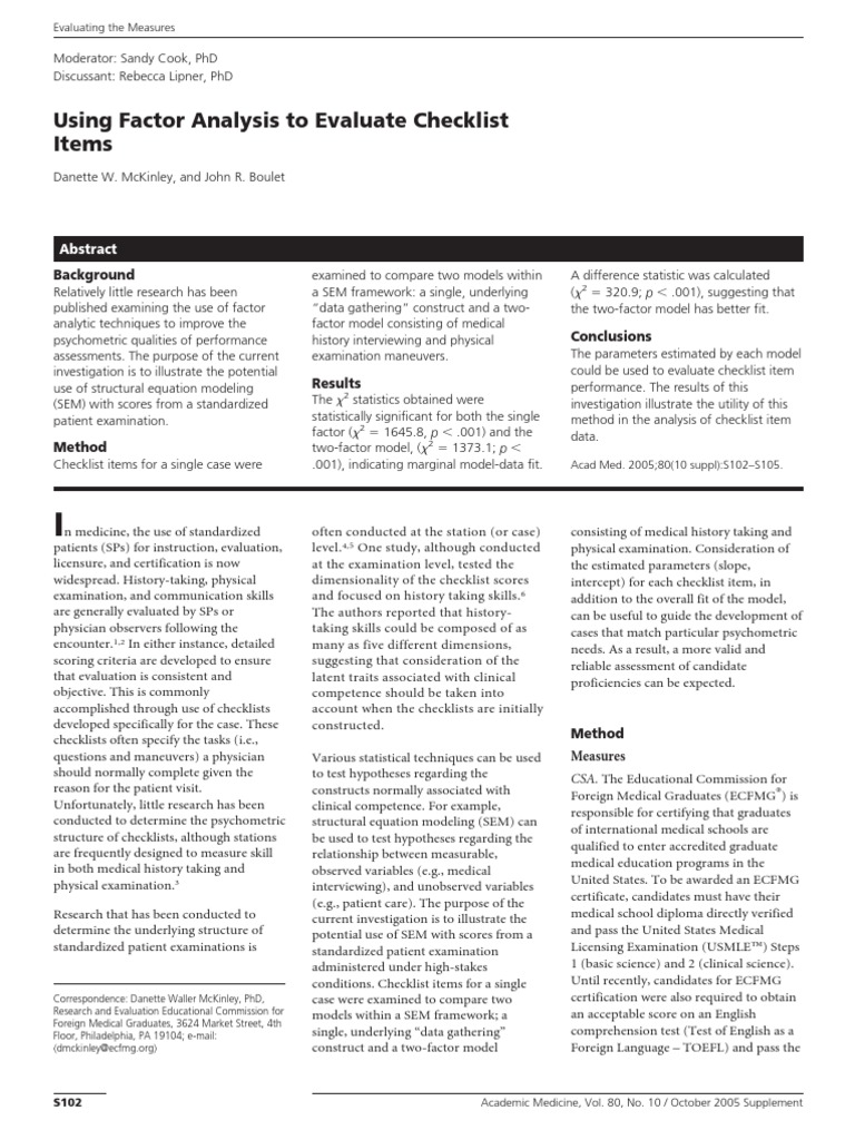 Using Factor Analysis To Evaluate Checklist Items.27 | PDF