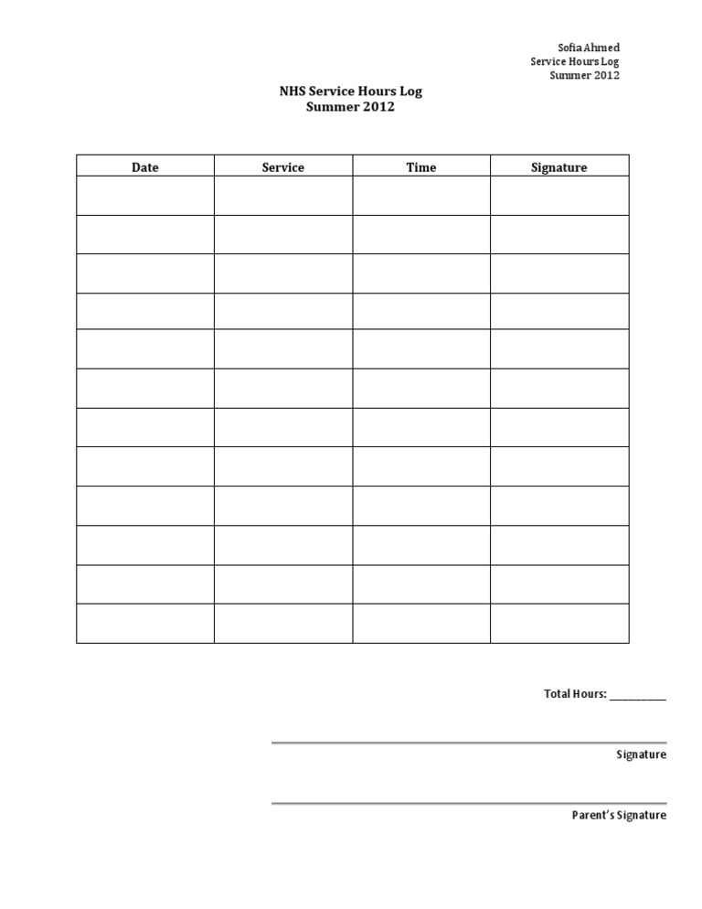 nhs-service-hours-log-summer-2012-date-service-time-signature-pdf