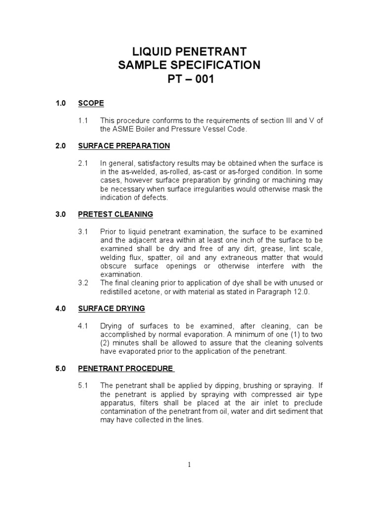 Liquid Penetrant Testing Procedure | PDF | Chemistry | Applied And ...
