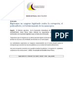 Esperamos Un Congreso Legislando Contra La Corrupción, El Postconflicto y El Fortalecimiento de Los Municipios