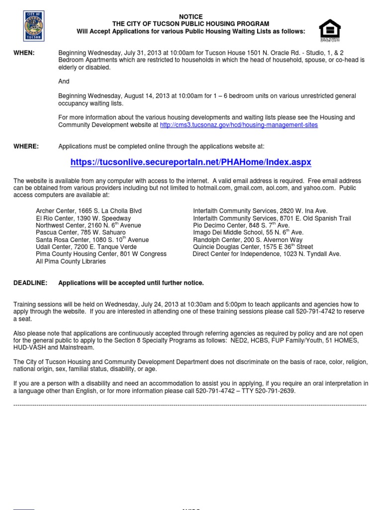 Public Housing Waiting Lists Opening 2013 Cyberspace Online Services
