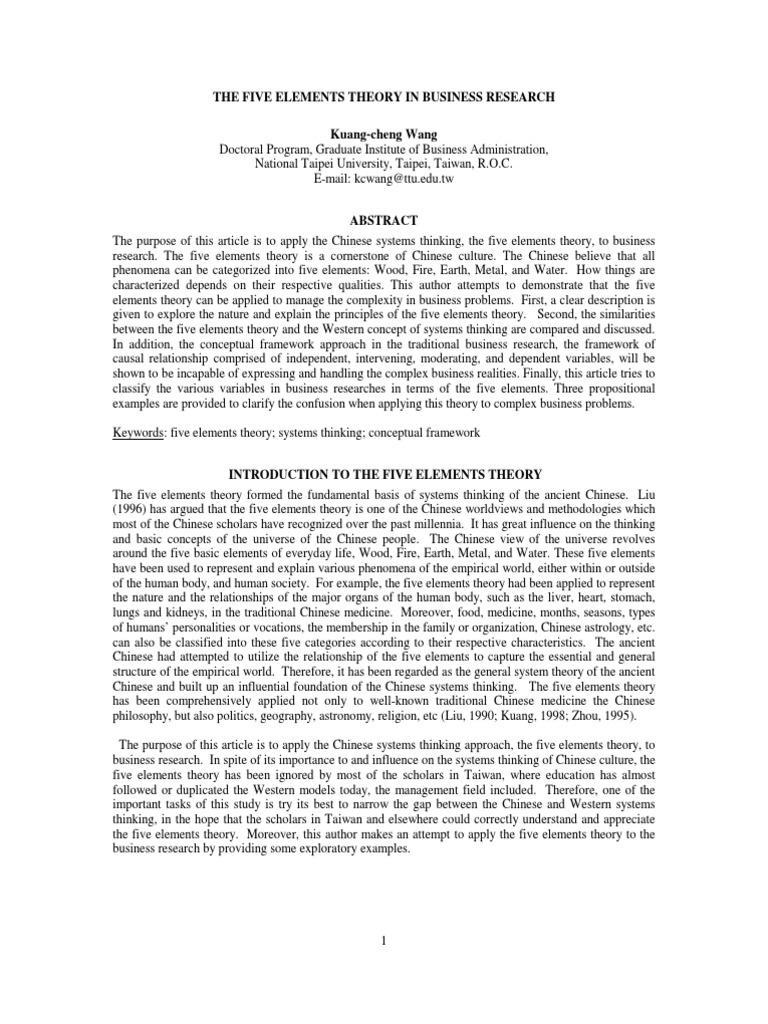 Five Elements Theory in Business Research | PDF | System | Theory