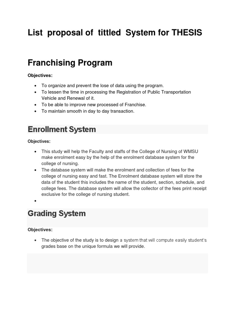 Comprehensive System Proposals for Thesis | PDF