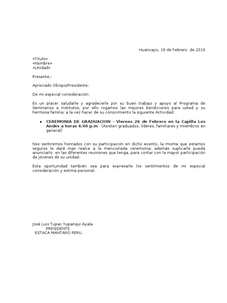 Carta-Obispo Invitacion Graduacion