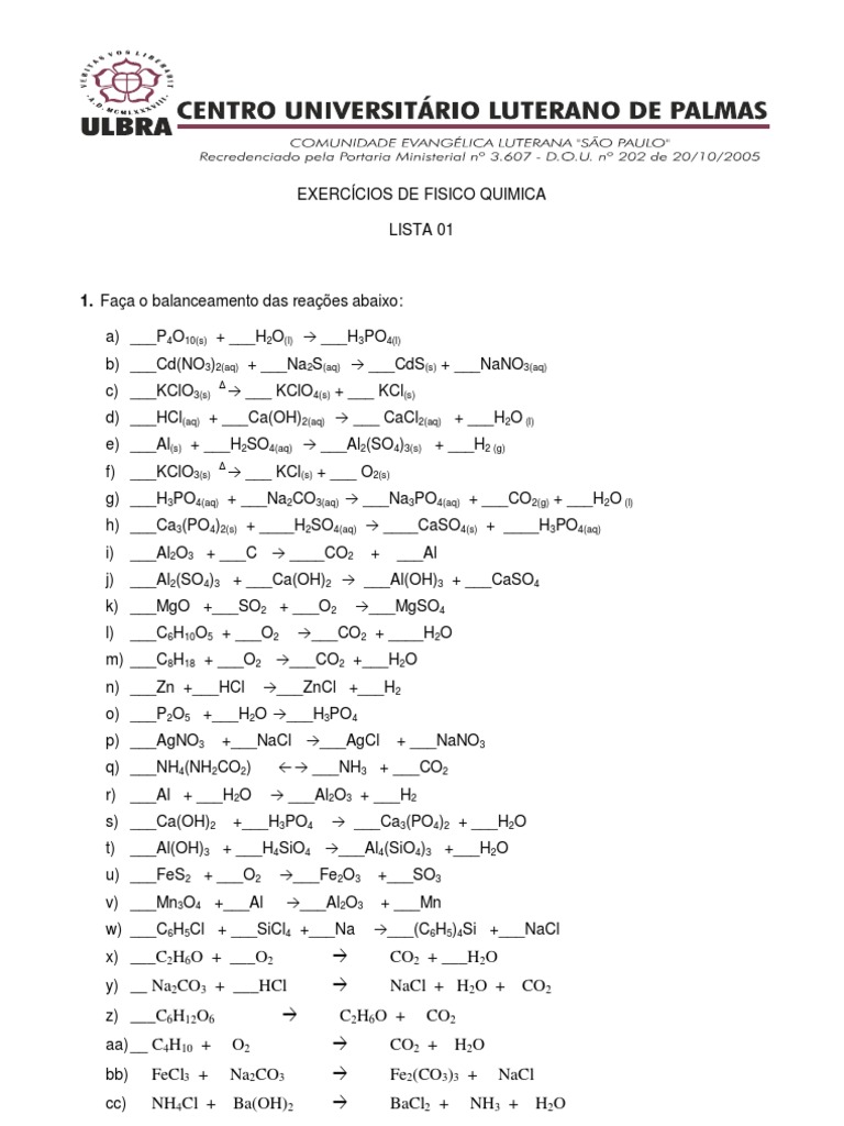 Exercícios de Balanceamento Químico | PDF