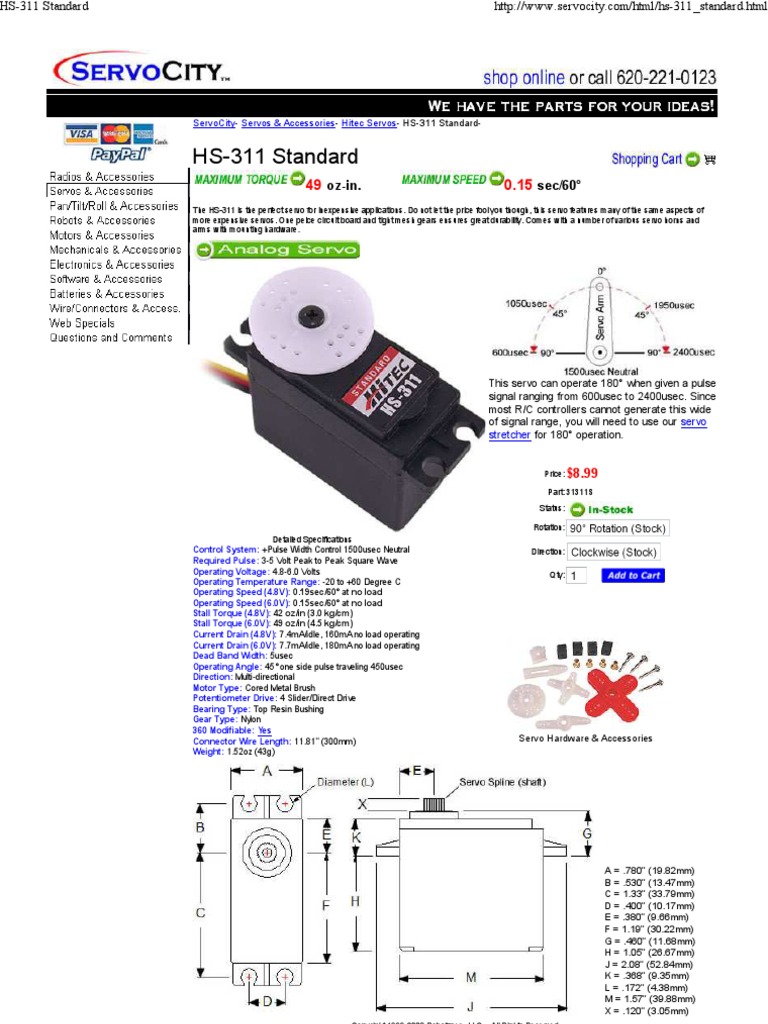 Datasheet Hitec Hs 311 Servo Servomechanism Electromagnetism