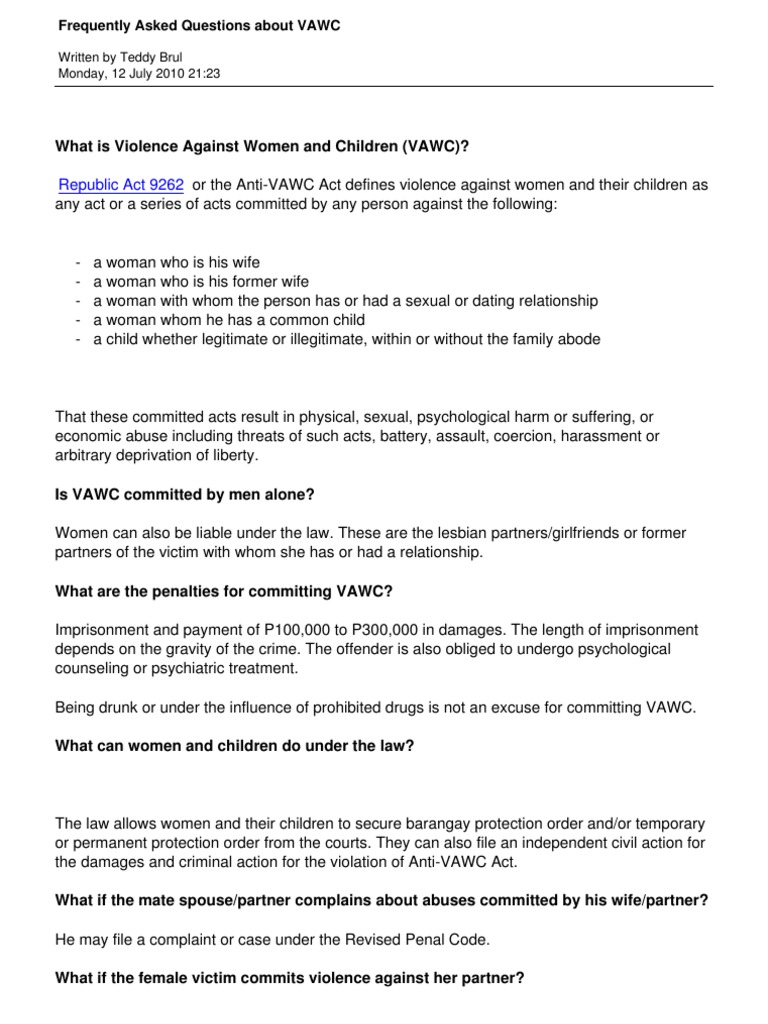 Frequently Asked Questions About Vawc PDF Restraining Order