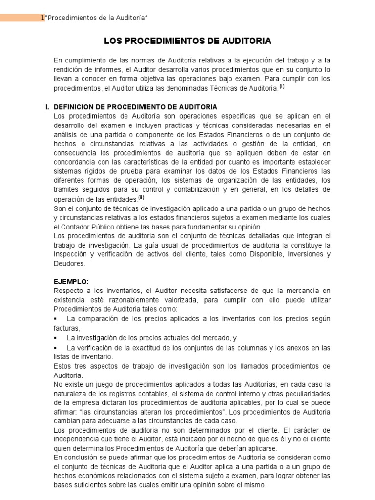 Los Procedimientos de Auditoria Final | PDF | Auditoría financiera ...
