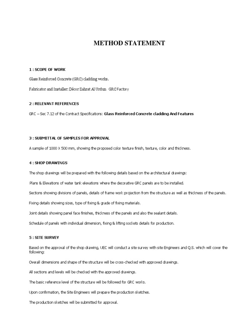 GRC Cladding Installation Method Statement | PDF | Manmade Materials ...