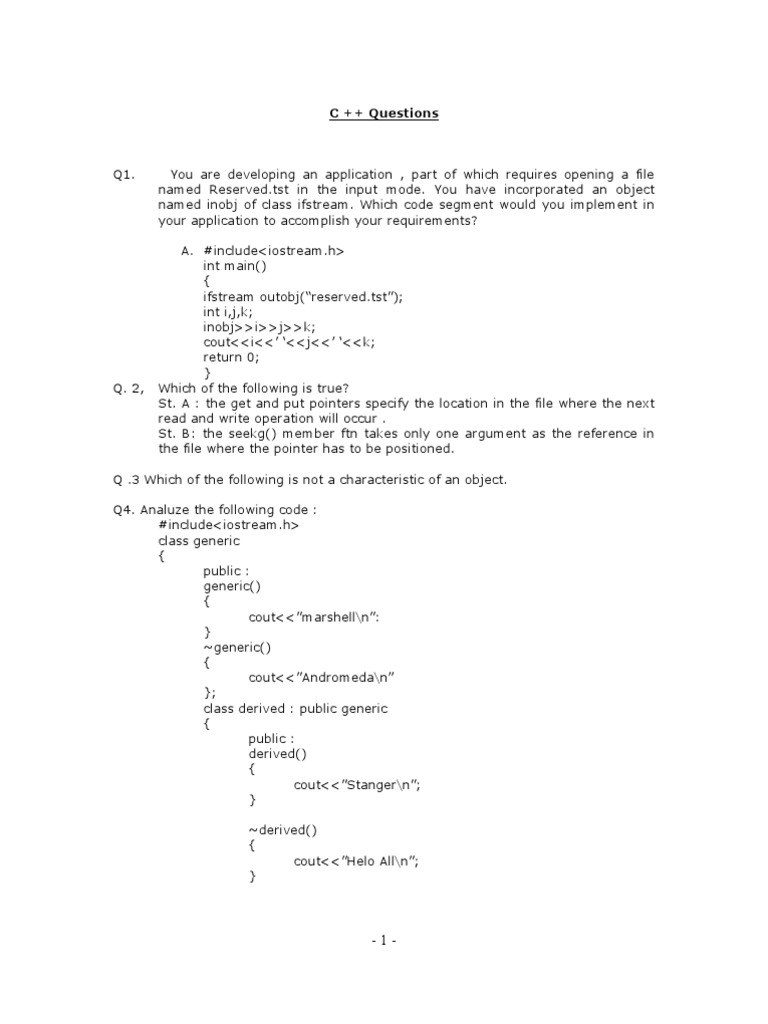 C++ Programming Questions and Concepts | PDF