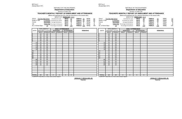 Monthly Enrollment and Attendance Report | PDF | Social Science