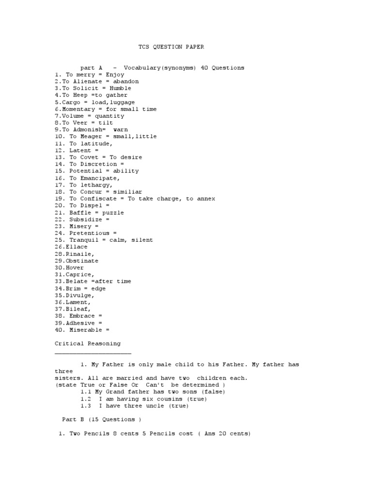 Tcs Question Paper C (Programming Language) Speed