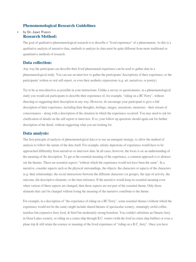 Phenomenological Research Guidelines Qualitative Research Self