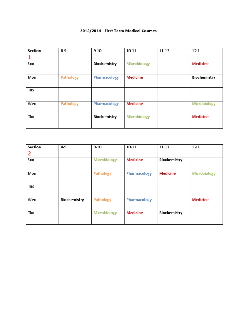 2013/2014 Medical Course Schedule | PDF