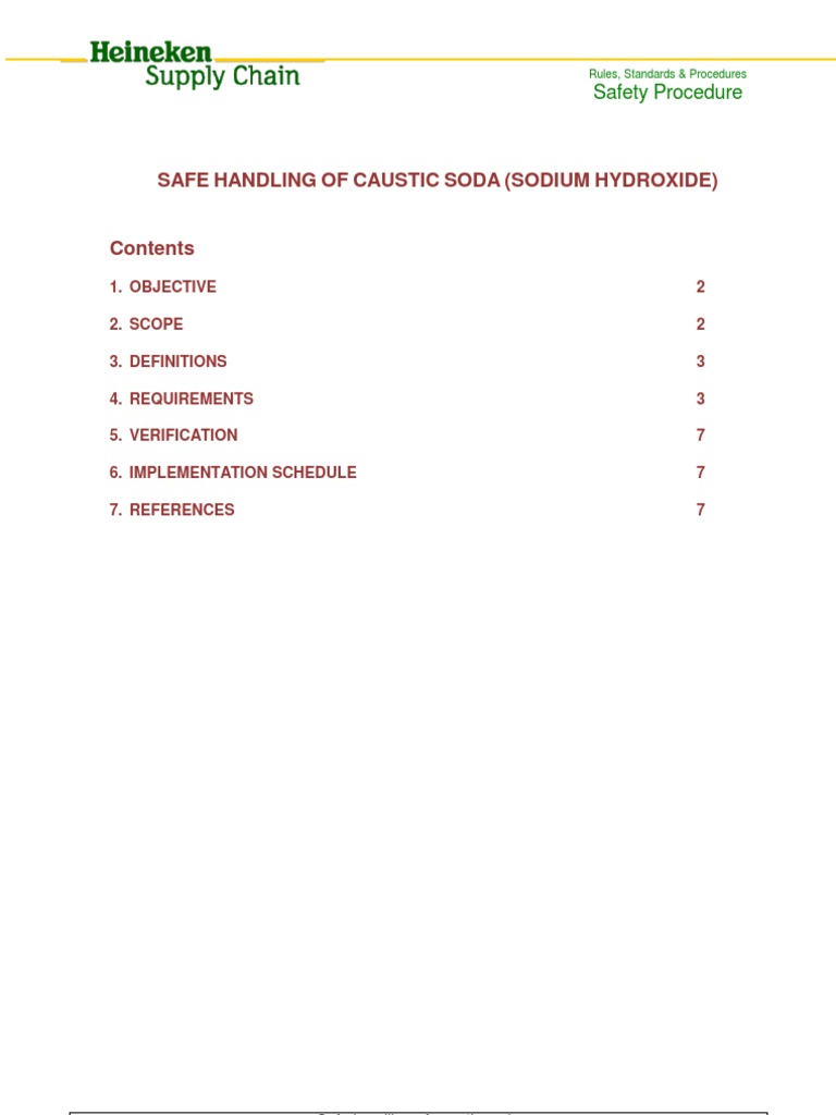 Caustic Soda Handling Procedure PDF Sodium Hydroxide Personal