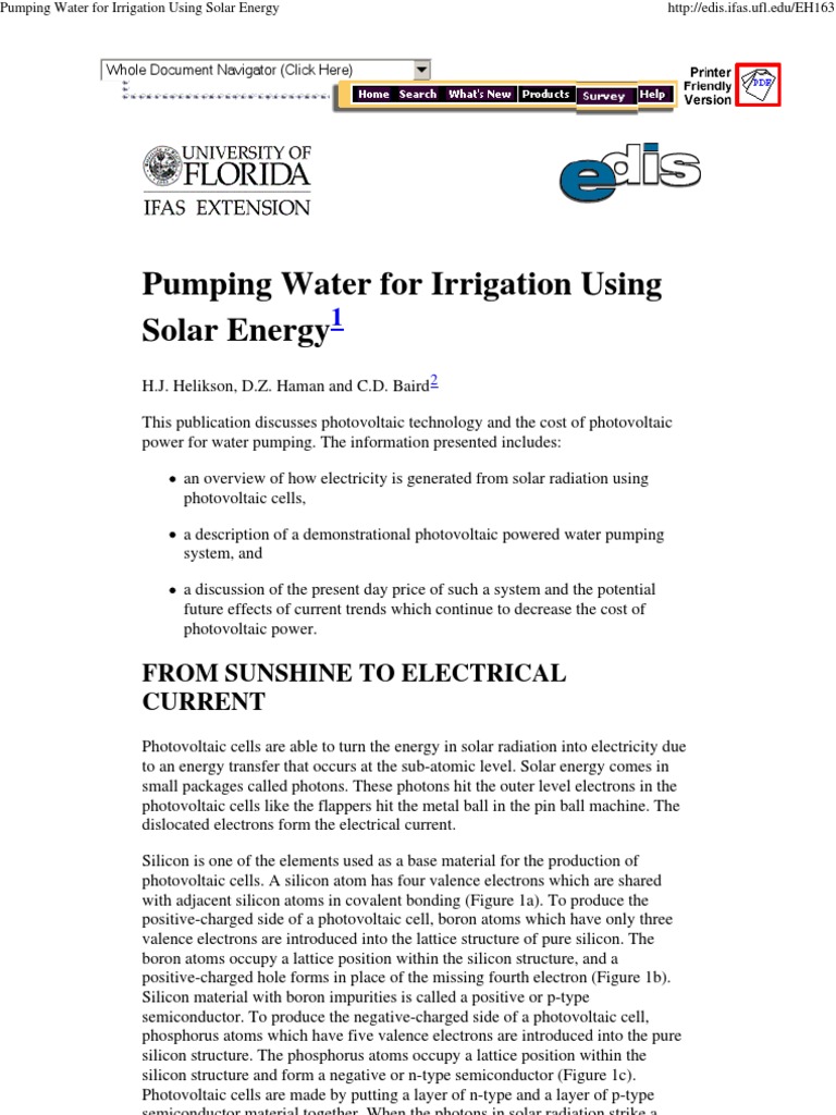 Pumping Water For Irrigation Using Solar Energy | PDF | Photovoltaics ...