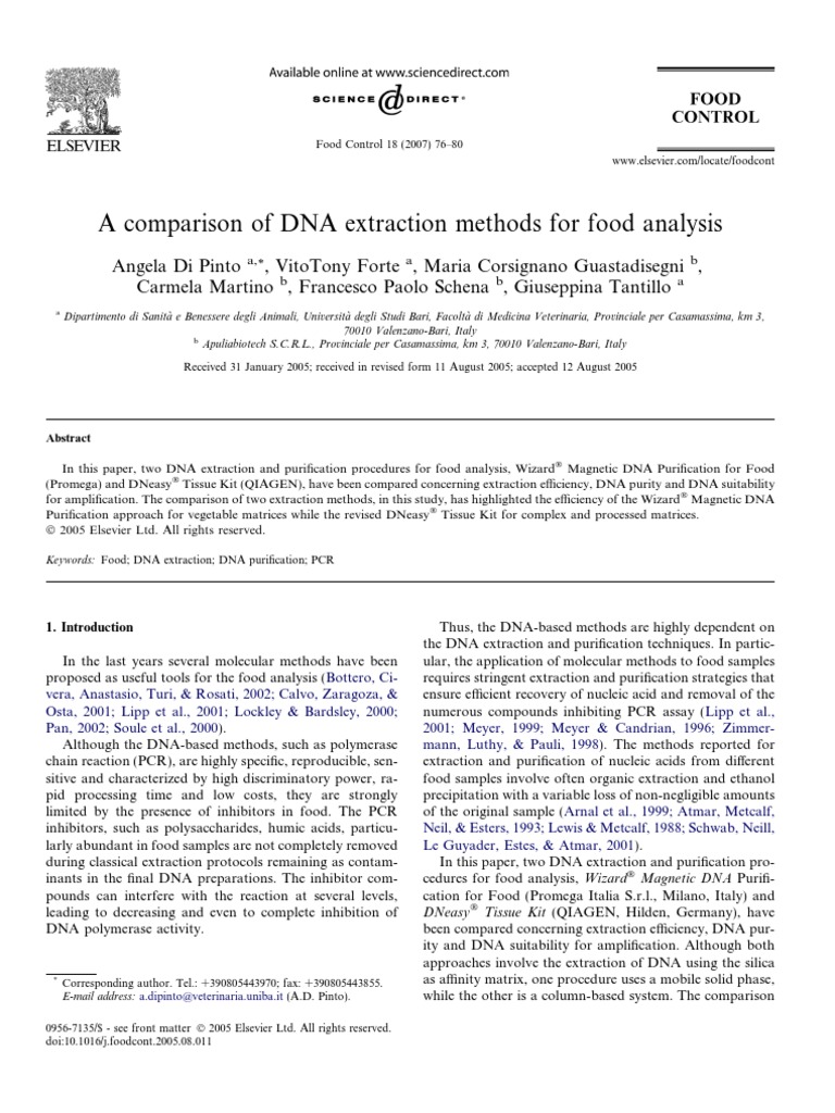 DNA Extraction Methods for Food Analysis | PDF