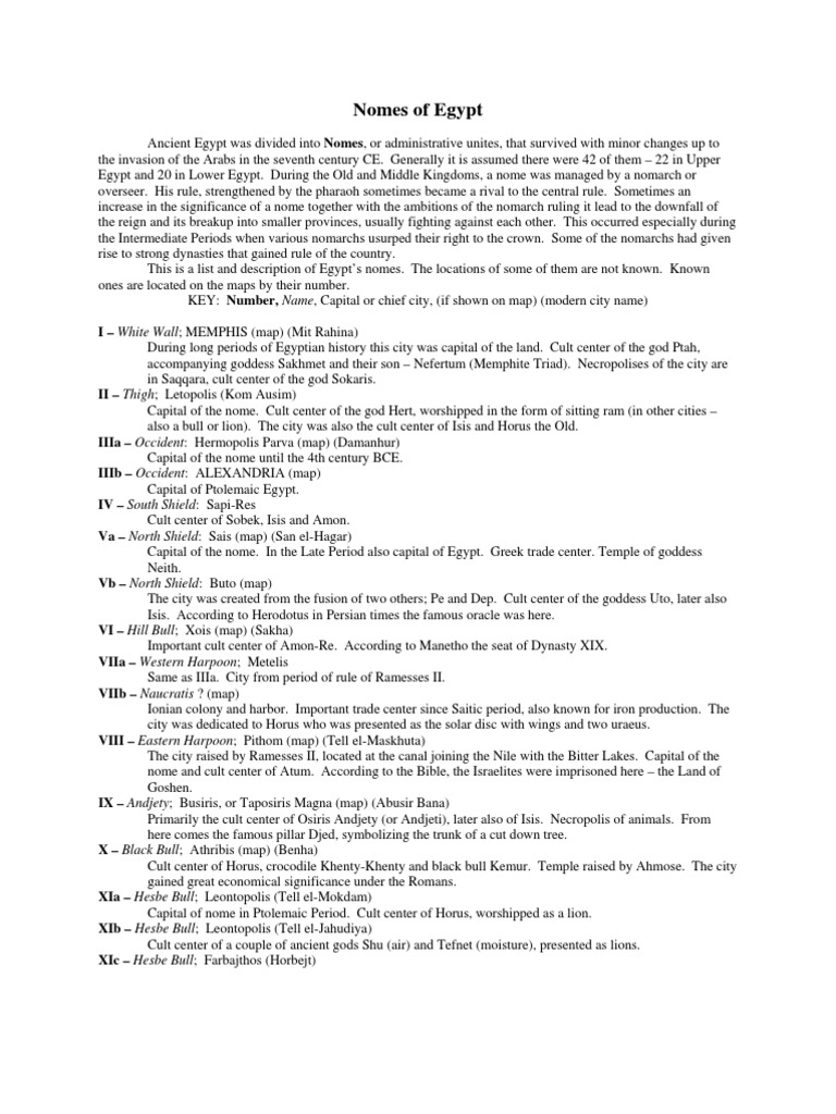 Nomes of Ancient Egypt Explained | PDF