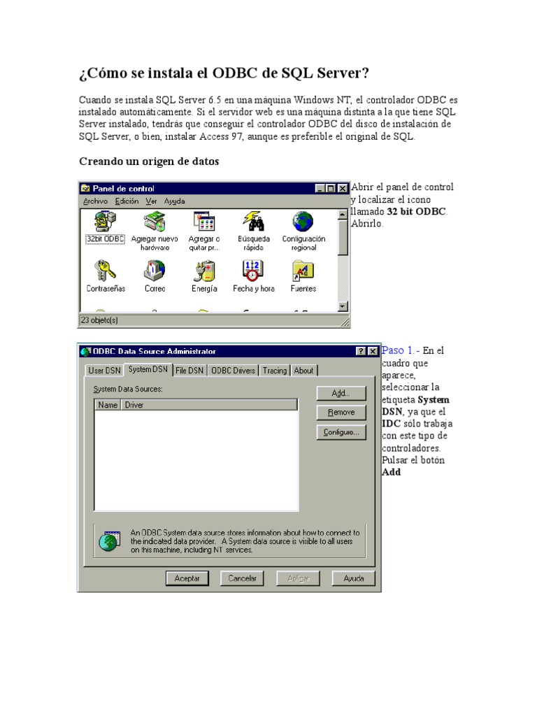 Configuración de ODBC en SQL Server | PDF | Servidor SQL de Microsoft ...