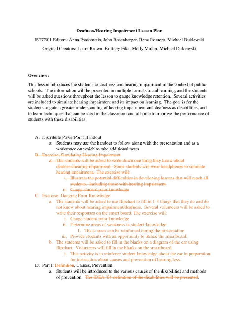Deafness Hearing Impairment Lesson Plan Hearing Loss Medical