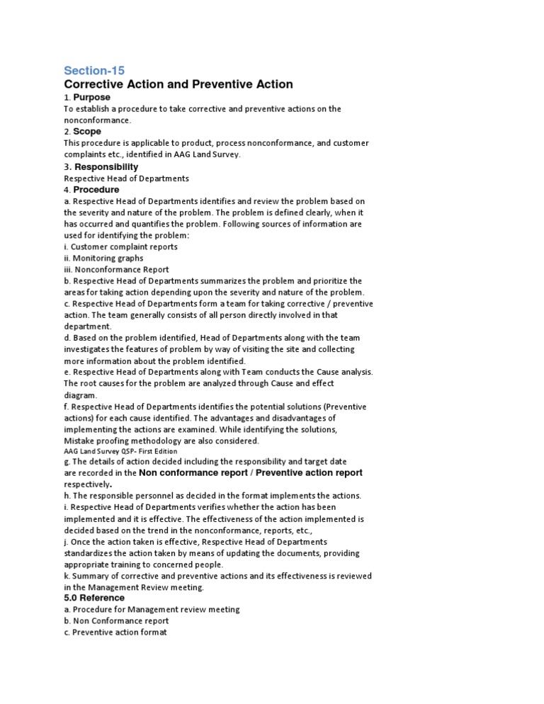 Corrective Action and Preventive Action | PDF | Survey Methodology ...